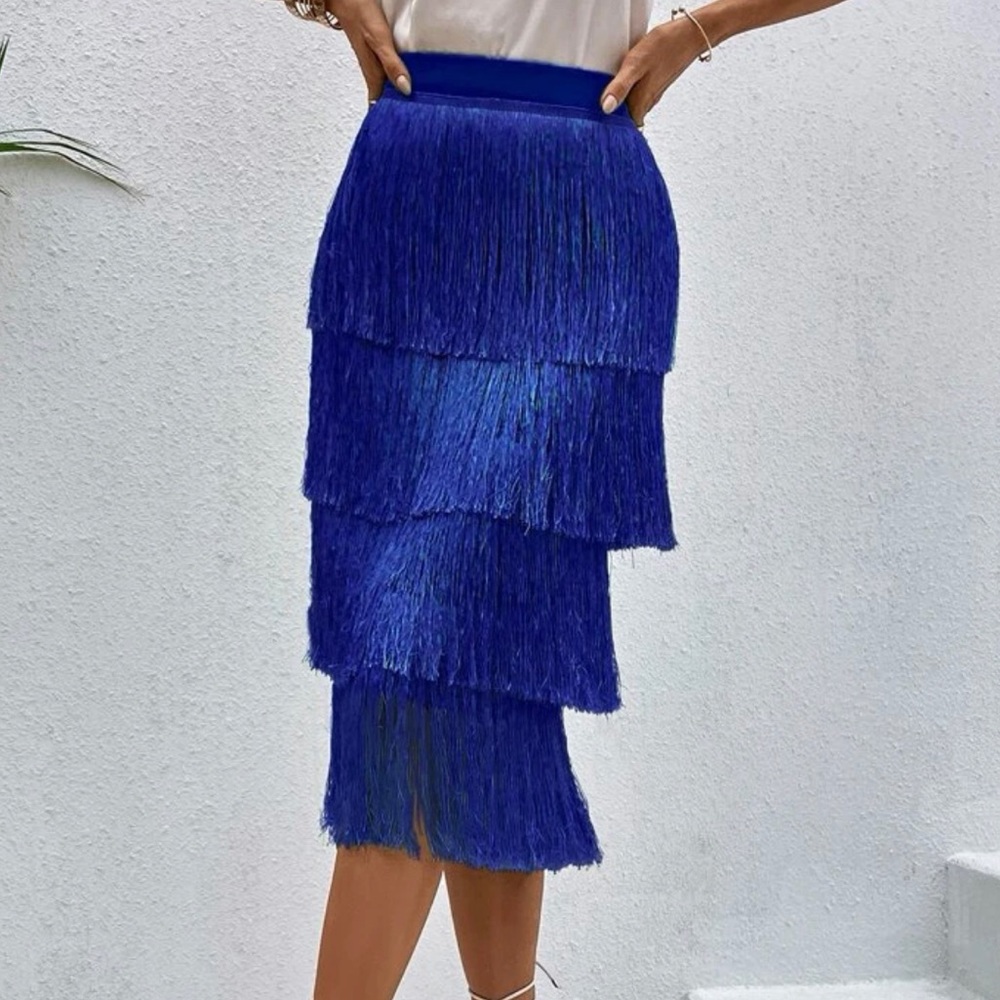 Solid Fringe Hem Skirt